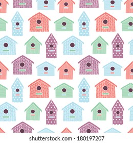 Birdhouses seamless pattern
