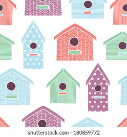 Birdhouses seamless pattern