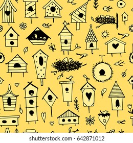 Birdhouses, seamless pattern for your design