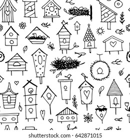 Birdhouses, seamless pattern for your design