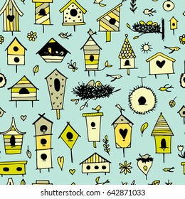 Birdhouses, seamless pattern for your design