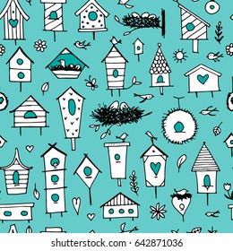 Birdhouses, seamless pattern for your design