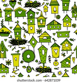 Birdhouses, seamless pattern for your design