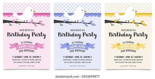 Birdie Birthday Party invitation, Little Birdie Invite, Birds Invitations, set of Birds invitation Template