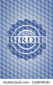 Birdie blue emblem or badge with abstract geometric polygonal pattern background.