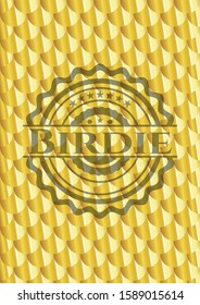 Birdie gold emblem. Scales pattern. Vector Illustration. Detailed.