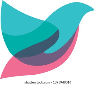 Birdie Logo. 
Colorful Bird Icon. Blue