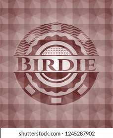 Birdie red emblem with geometric pattern background. Seamless.