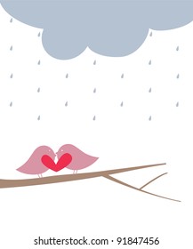 Birdies become wet in the rain