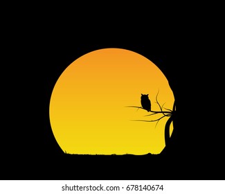 Birds against the moon. Vector.