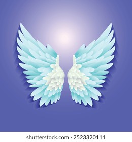 Birds, Angel wings with photo frame vector with Blue Background.