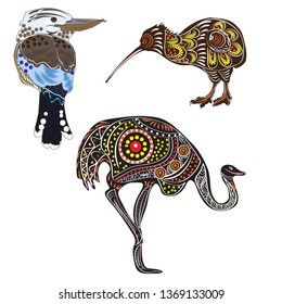 Birds and animals of Australia Kiwi Kookaburra