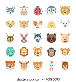 Birds and Animals Faces Colored Vector Icons 3