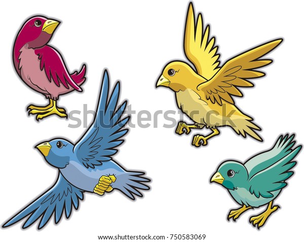 Birds Animated Vector Color Yellow Red Stock Vector (Royalty Free ...