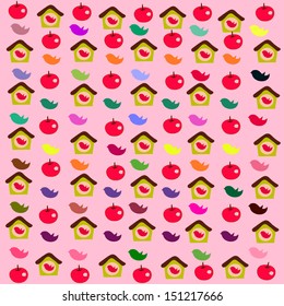 Birds and apple. Seamless pattern