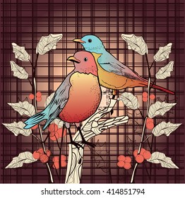 birds in autumn illustration