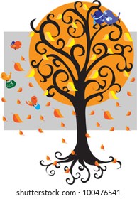 Birds and autumn tree
