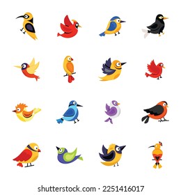 Birds and Aves Flat Sticker Icons

