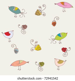 Birds and berries seamless pattern