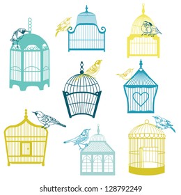 Birds and Birdcages Collection - for design or scrapbook - in vector