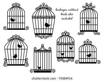 Birds and Birdcages Vector Set - Birdcages without birds also included