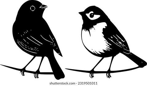 Birds - Black and White Isolated Icon - Vector illustration