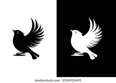 Birds black and white royalty free vector icon silhouettes. Dove Icon on Black and White Vector Background.