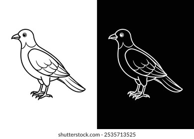 Birds black and white royalty free vector icon silhouettes. Dove Icon on Black and White Vector Background.