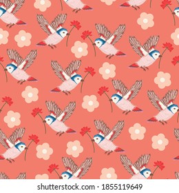 Birds and Blooms Vector Seamless Pattern