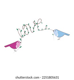 birds branch love vector illustration
