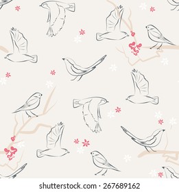 birds , branches and flowers wallpaper
