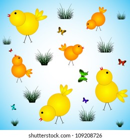 birds and butterflies design, abstract vector art illustration