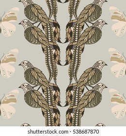 Birds and butterflies vector seamless pattern. Decorative stylized elegant illustration.