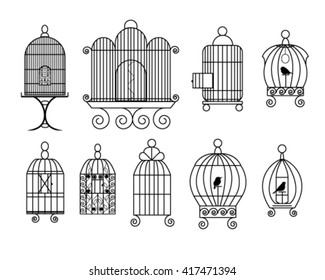 Birds cage silhouette set, for wall sticker, wedding postcard decoration, etc. 