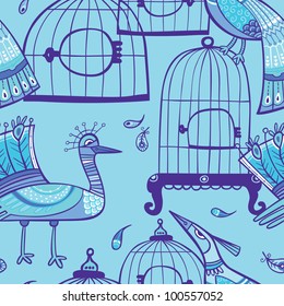 Birds and cages seamless pattern