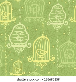 Birds in cages seamless pattern background