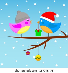 birds in caps congratulate each other with the holiday