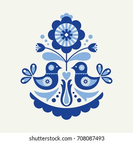 Birds card in scandinavian style. Vector Illustration.