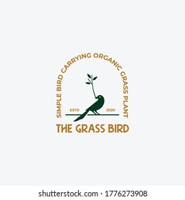 birds carrying grass plants vintage logo icon sign design concept. Vector illustration isolated object