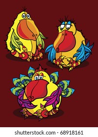 birds cartoon, abstract drawing; vector art illustration