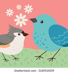 birds cartoon on grass design