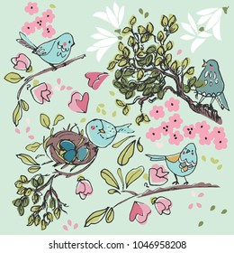 birds in a cherry tree