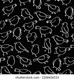 Birds, chicks doodle chalk vector seamless pattern isolated on dark background. Concept for print, cards, texture