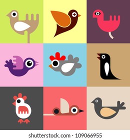 Birds and chicks - vector seamless wallpaper.