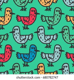 Birds child drawing pattern. Hand drawing ornament. Texture for childrens cloth