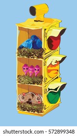birds and chipmunks nesting in a rusty stoplight