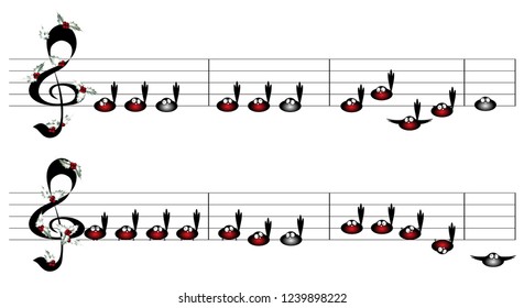 Birds. Christmas song notes design