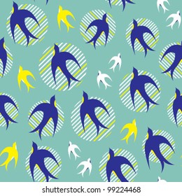 Birds and circles seamless vector pattern