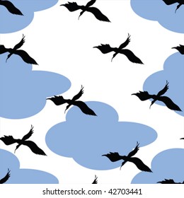 Birds and clouds pattern, easy to use, grouped and isolated objects for duplicate print