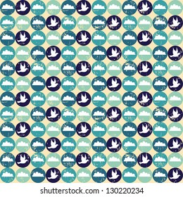 Birds and clouds retro seamless pattern
